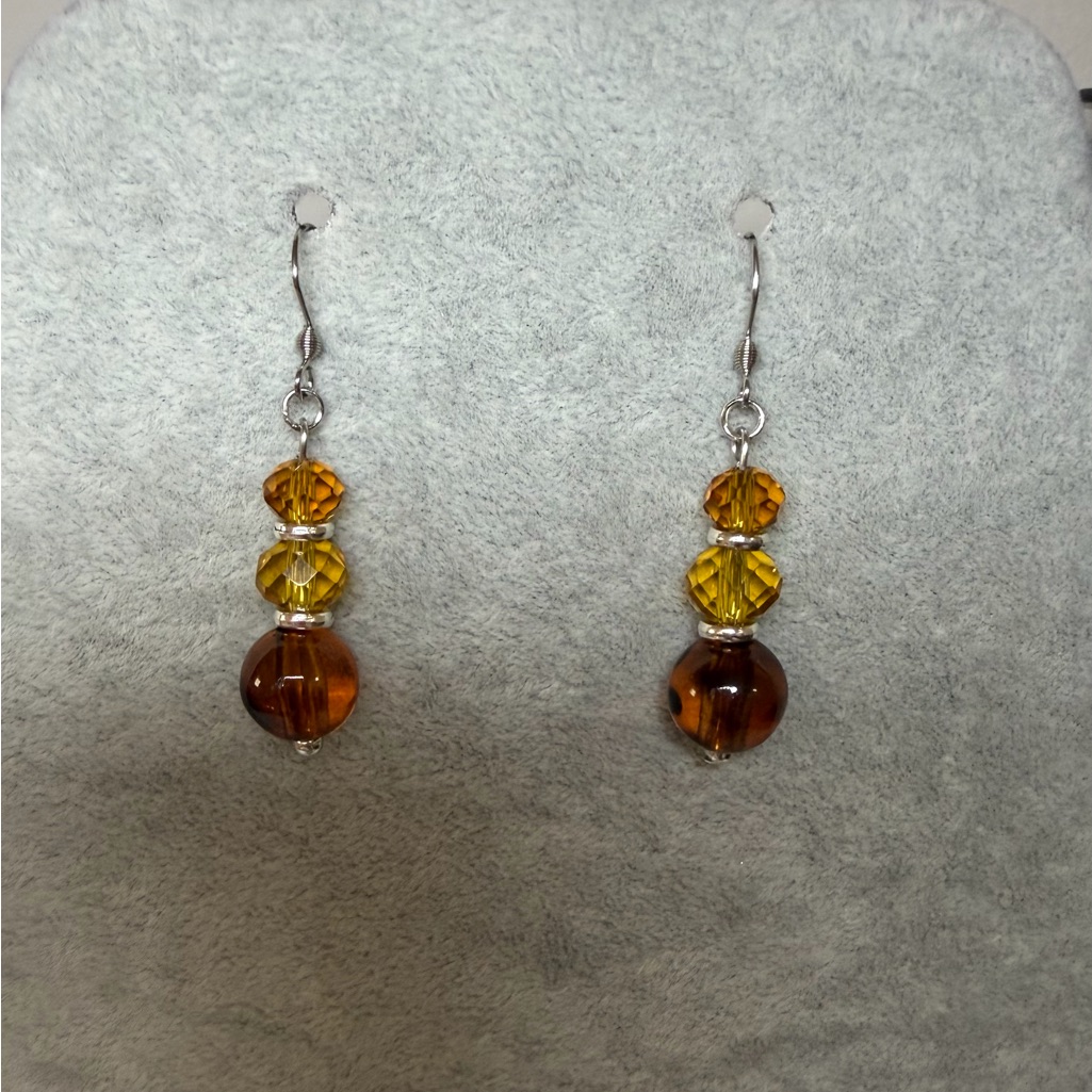 Amber And Brown Beaded Dangle Earrings